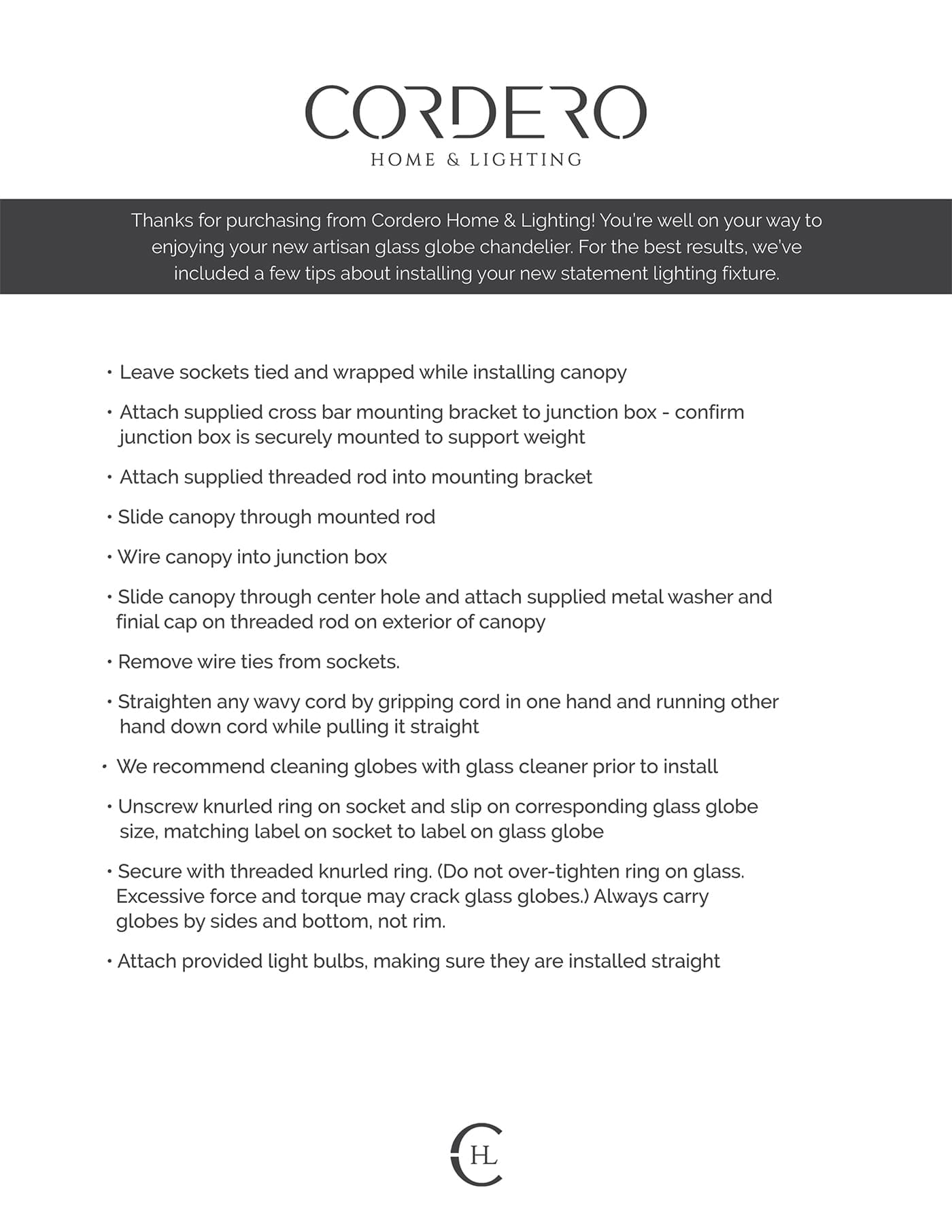 Chandelier Install Instructions